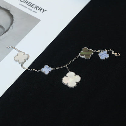 [Glitter Jewelry]CLOVER BRACELET 5 MOTIFS MOP CHALCEDONY SILVER