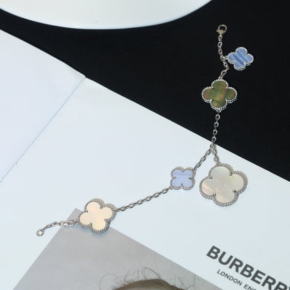 [Glitter Jewelry]CLOVER BRACELET 5 MOTIFS MOP CHALCEDONY SILVER