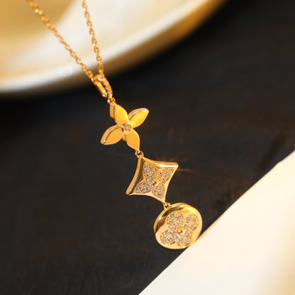 [Glitter Jewelry]STAR AND SUN DIAMOND PINK GOLD NECKLACE