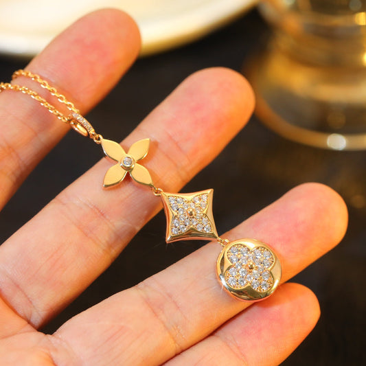 [Glitter Jewelry]STAR AND SUN DIAMOND PINK GOLD NECKLACE
