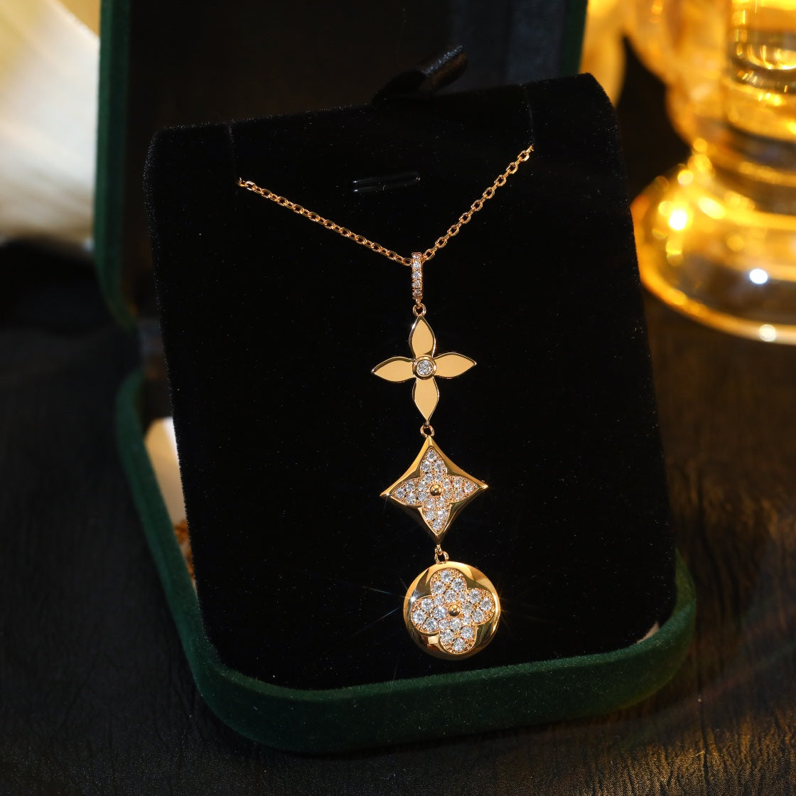 [Glitter Jewelry]STAR AND SUN DIAMOND PINK GOLD NECKLACE
