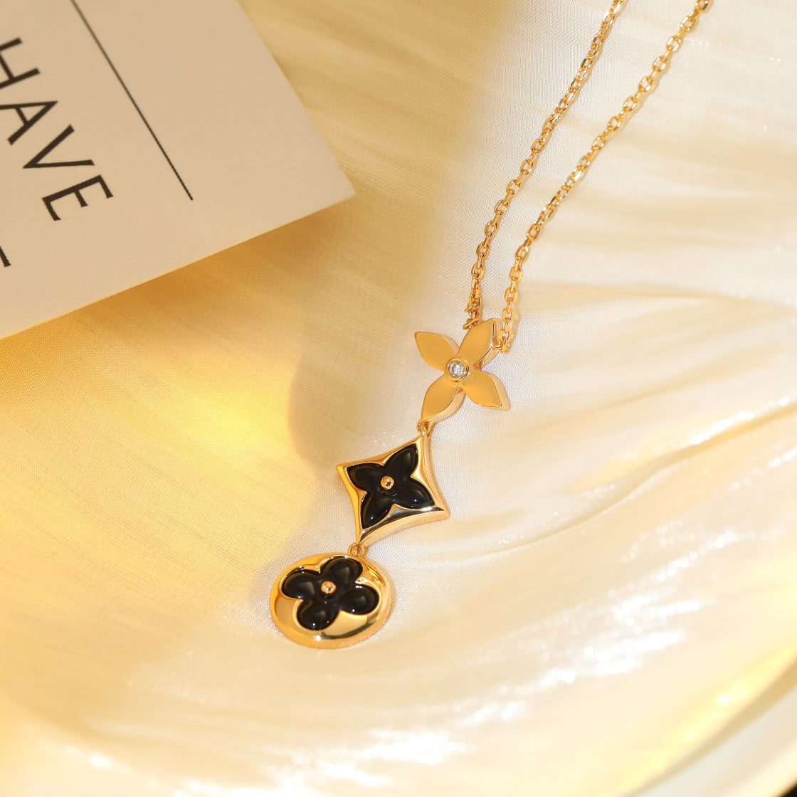[Glitter Jewelry]STAR AND SUN ONYX PINK GOLD NECKLACE