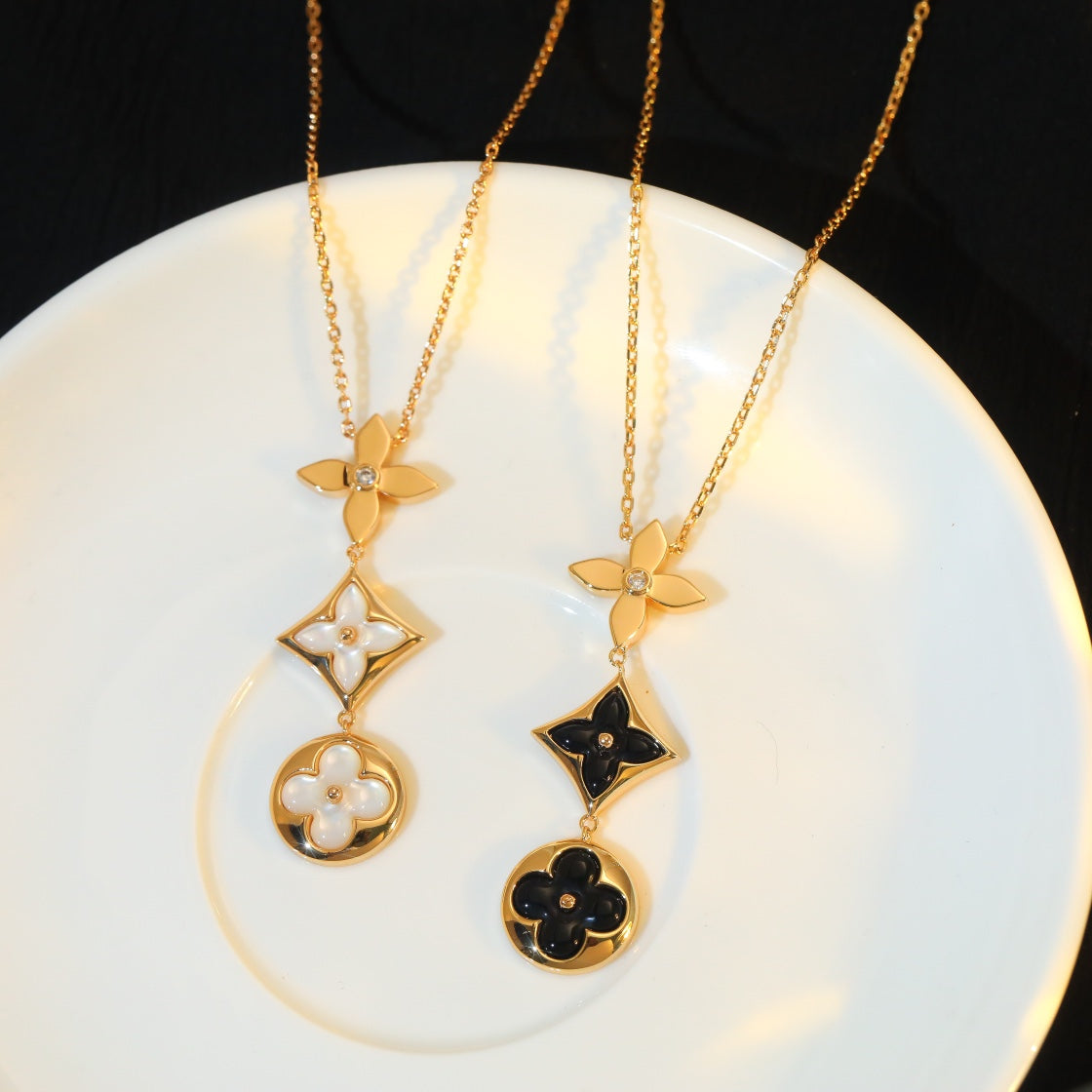 [Glitter Jewelry]STAR AND SUN ONYX PINK GOLD NECKLACE