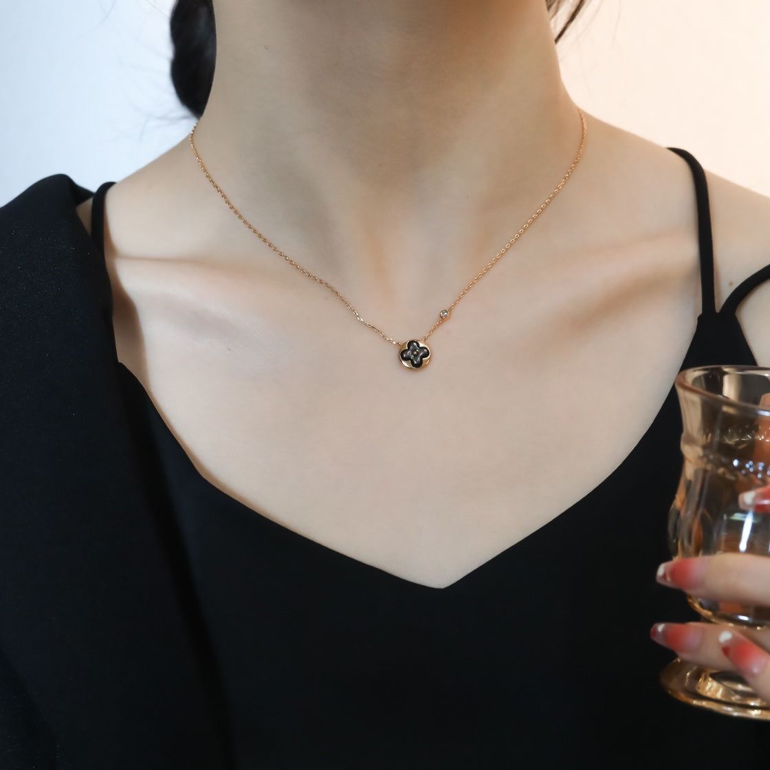 [Glitter Jewelry]SUN PEDANT PINK GOLD 1 DIAMOND NECKLACE