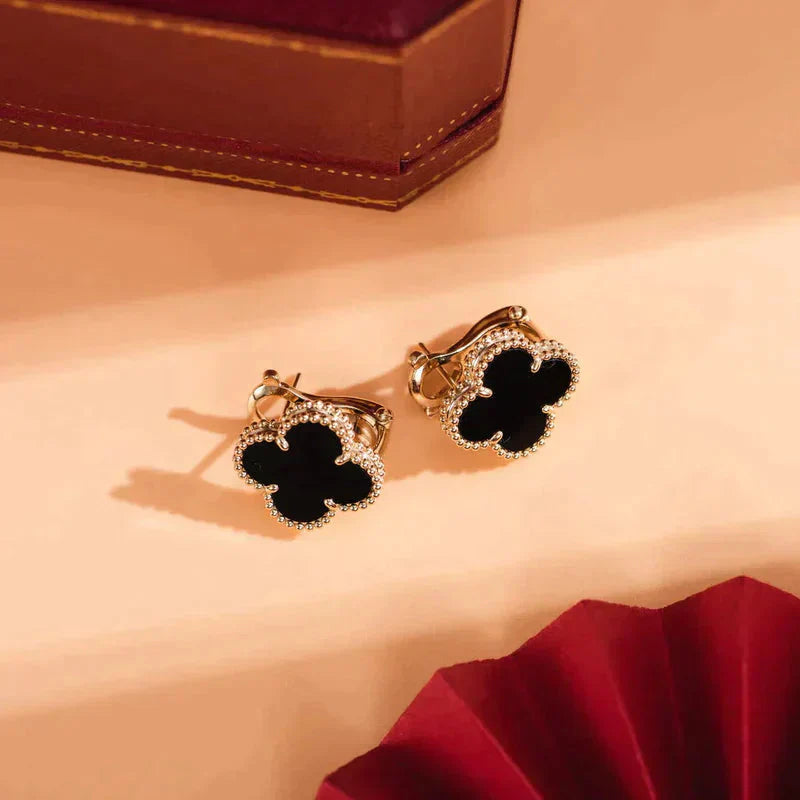 [Glitter Jewelry]CLOVER MEDIUM 1 MOTIFS  ONYX STUD EARRINGS