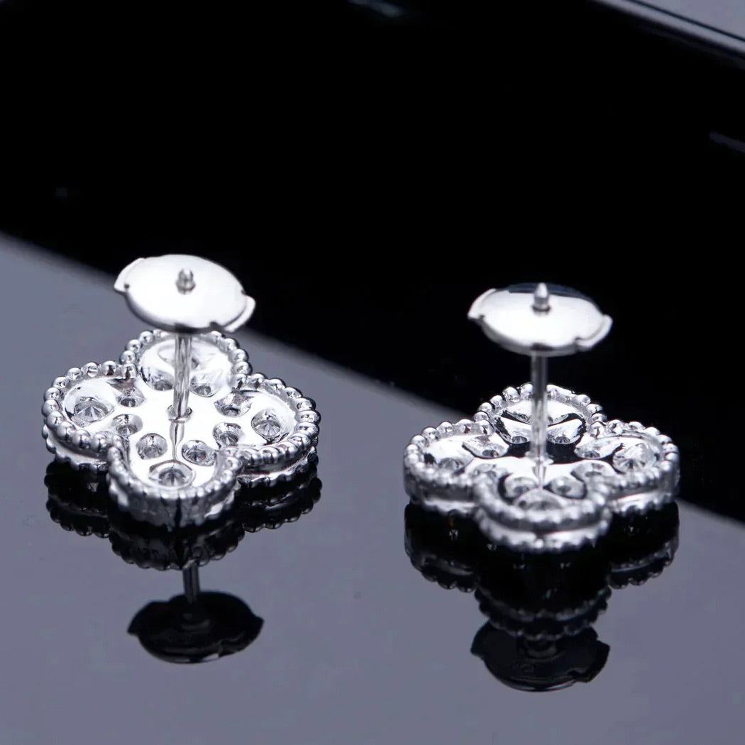 [Glitter Jewelry]CLOVER 1 MOTIFS DIAMOND STUD EARRINGS SILVER