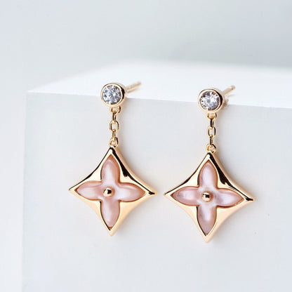 [Glitter Jewelry]DOUBLE STAR PINK GOLD MOP DROP EARRINGS