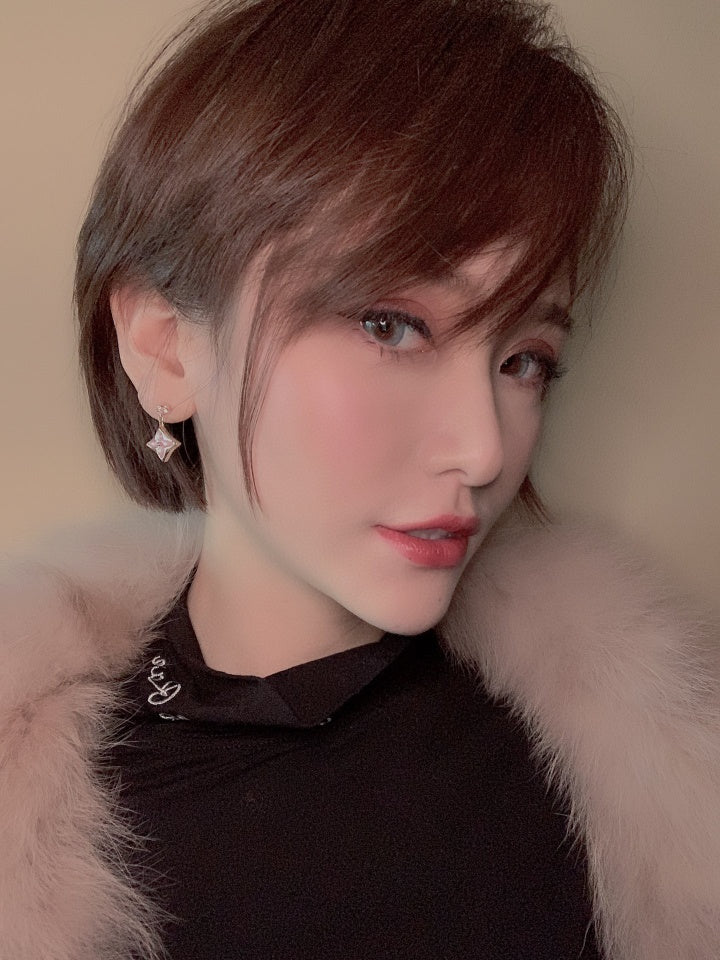 [Glitter Jewelry]DOUBLE STAR PINK GOLD MOP DROP EARRINGS