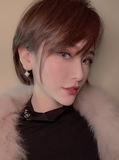 [Glitter Jewelry]DOUBLE STAR PINK GOLD MOP DROP EARRINGS