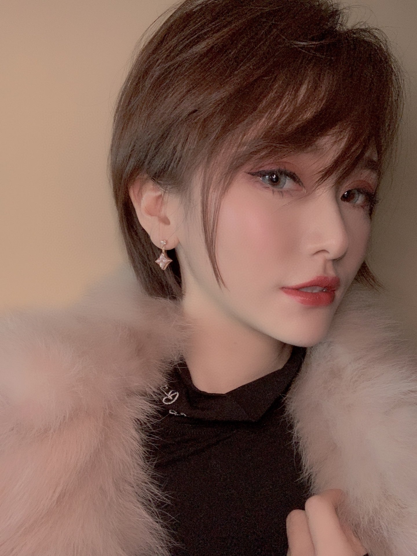 [Glitter Jewelry]DOUBLE STAR PINK GOLD MOP DROP EARRINGS