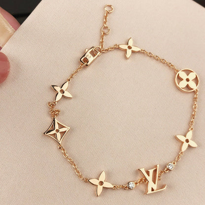 [Glitter Jewelry]STAR AND SUN 7 MOTIFS GOLD BRACELET