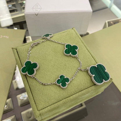 [Glitter Jewelry]CLOVER 5 MOTIFS SIVLER MALACHITE BRACELET