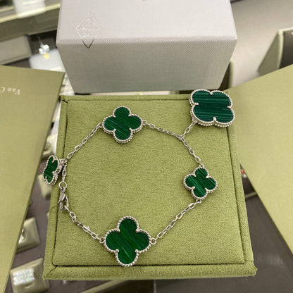 [Glitter Jewelry]CLOVER 5 MOTIFS SIVLER MALACHITE BRACELET