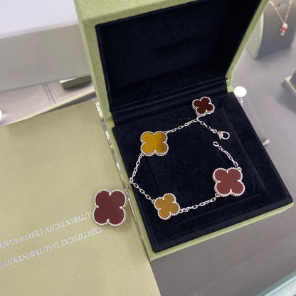 [Glitter Jewelry]CLOVER 5 MOTIFS SIVLER CARNELIAN TIGER EYE BRACELET