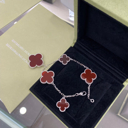 [Glitter Jewelry]CLOVER 5 MOTIFS SIVLER CARNELIAN BRACELET
