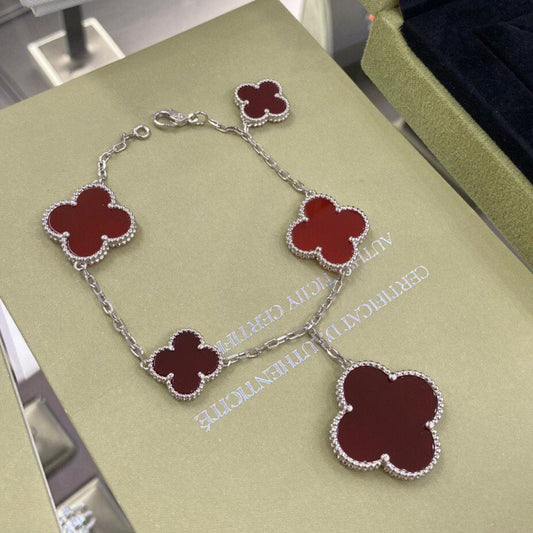 [Glitter Jewelry]CLOVER 5 MOTIFS SIVLER CARNELIAN BRACELET