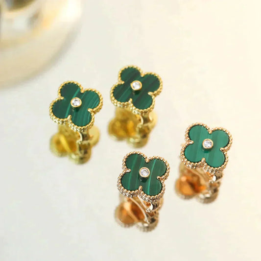[Glitter Jewelry]CLOVER MEDIUM 1 MOTIFS MALACHITE DIAMOND EARRINGS