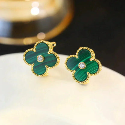[Glitter Jewelry]CLOVER MEDIUM 1 MOTIFS MALACHITE DIAMOND EARRINGS