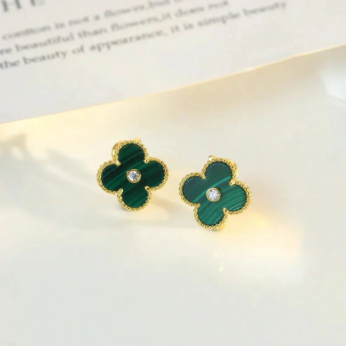 [Glitter Jewelry]CLOVER MEDIUM 1 MOTIFS MALACHITE DIAMOND EARRINGS