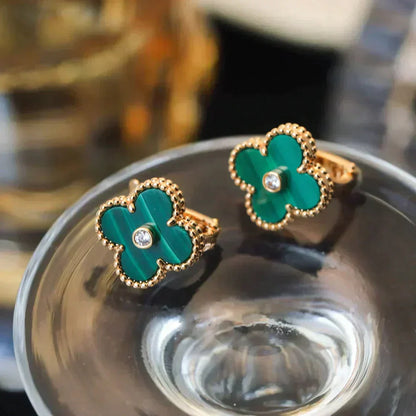 [Glitter Jewelry]CLOVER MEDIUM 1 MOTIFS MALACHITE DIAMOND EARRINGS