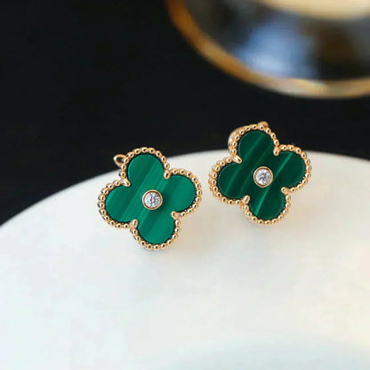 [Glitter Jewelry]CLOVER MEDIUM 1 MOTIFS MALACHITE DIAMOND EARRINGS