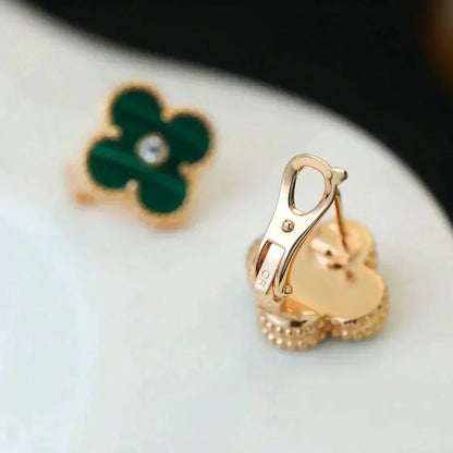 [Glitter Jewelry]CLOVER MEDIUM 1 MOTIFS MALACHITE DIAMOND EARRINGS