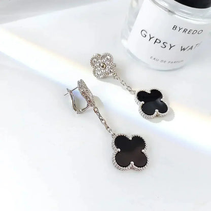 [Glitter Jewelry]CLOVER 2 MOTIFS  DIAMOND ONYX EARRINGS SILVER