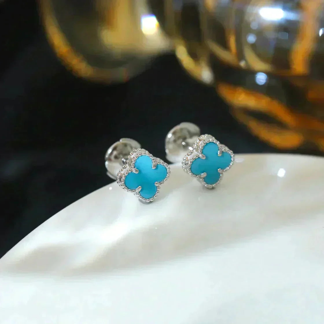 [Glitter Jewelry]CLOVER MINI 9.5MM ONYX STUD EARRINGS SILVER