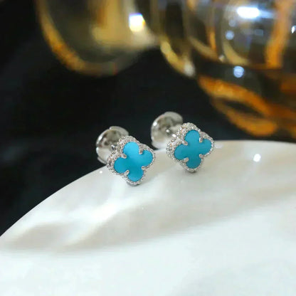 [Glitter Jewelry]CLOVER MINI 9.5MM ONYX STUD EARRINGS SILVER