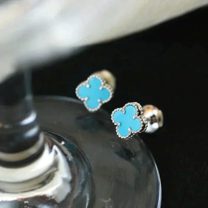 [Glitter Jewelry]CLOVER MINI 9.5MM ONYX STUD EARRINGS SILVER