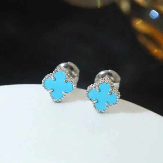 [Glitter Jewelry]CLOVER MINI 9.5MM ONYX STUD EARRINGS SILVER
