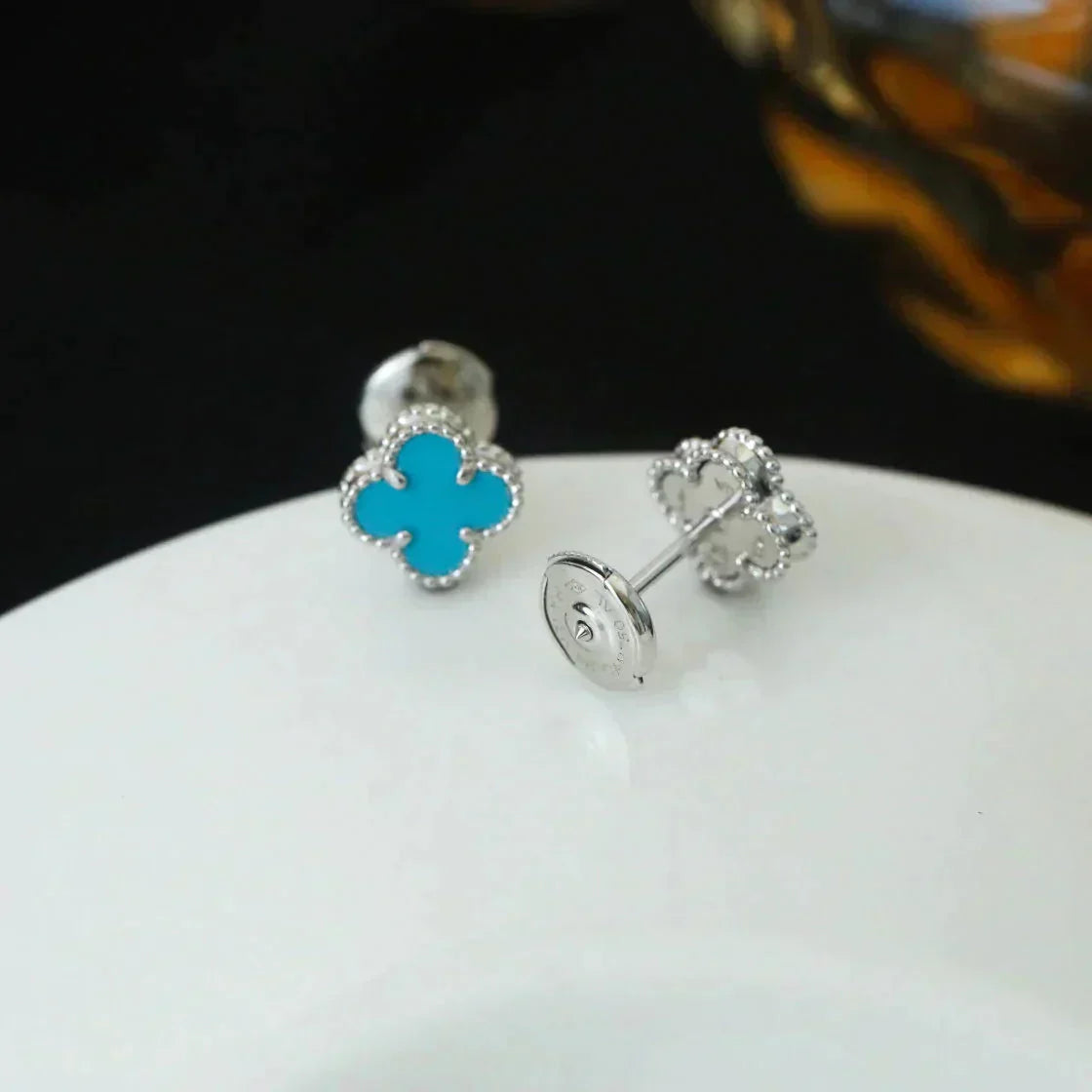 [Glitter Jewelry]CLOVER MINI 9.5MM ONYX STUD EARRINGS SILVER