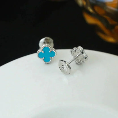 [Glitter Jewelry]CLOVER MINI 9.5MM ONYX STUD EARRINGS SILVER