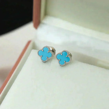 [Glitter Jewelry]CLOVER MINI 9.5MM ONYX STUD EARRINGS SILVER