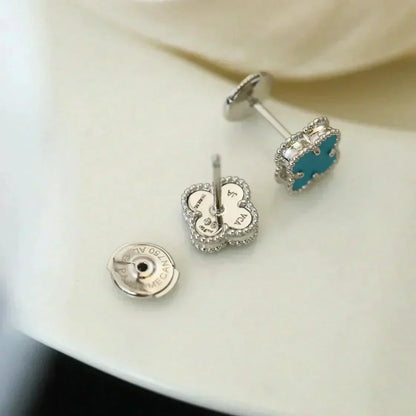 [Glitter Jewelry]CLOVER MINI 9.5MM ONYX STUD EARRINGS SILVER