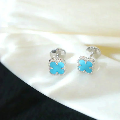 [Glitter Jewelry]CLOVER MINI 9.5MM ONYX STUD EARRINGS SILVER