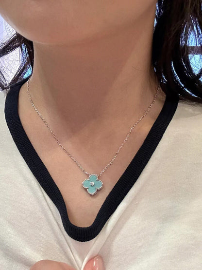 [Glitter Jewelry]CLOVER 1 DIAMOND LIGHT BLUE SILVER NECKLACE