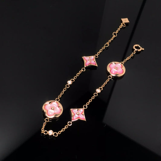 [Glitter Jewelry]STAR AND SUN 4 MOTIF PINK MOP PINK GOLD BRACELET
