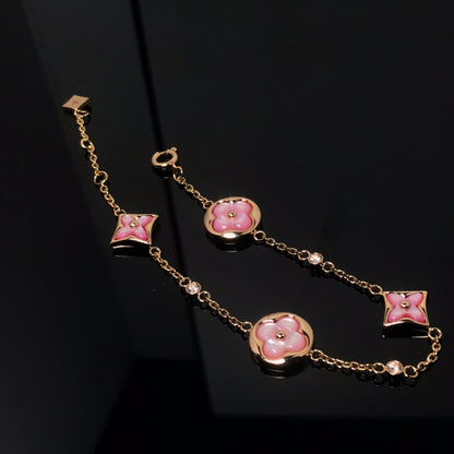 [Glitter Jewelry]STAR AND SUN 4 MOTIF PINK MOP PINK GOLD BRACELET