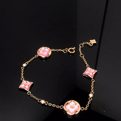 [Glitter Jewelry]STAR AND SUN 4 MOTIF PINK MOP PINK GOLD BRACELET