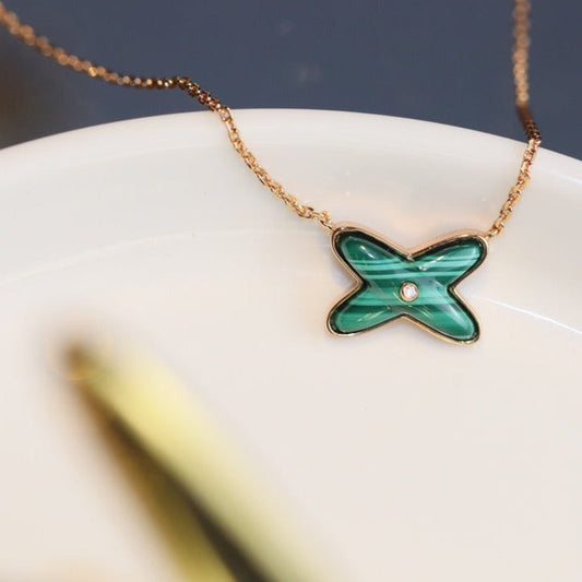 [Glitter Jewelry]JEUX MALACHITE 1 DIAMOND PINK GOLD NECKLACE