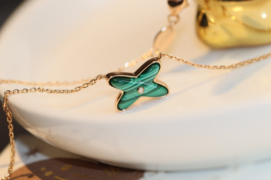 [Glitter Jewelry]JEUX MALACHITE 1 DIAMOND PINK GOLD NECKLACE