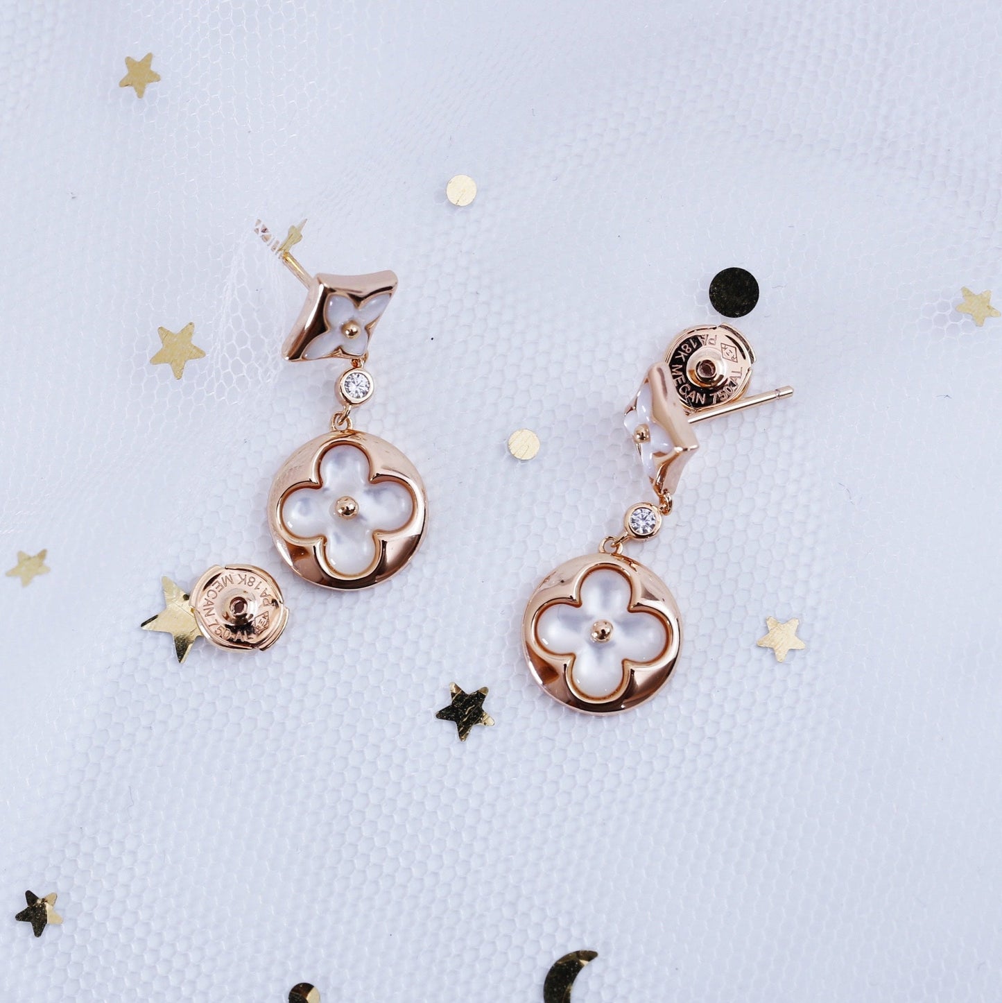 [Glitter Jewelry]STAR AND SUN PINK GOLD MOP DROP EARRINGS