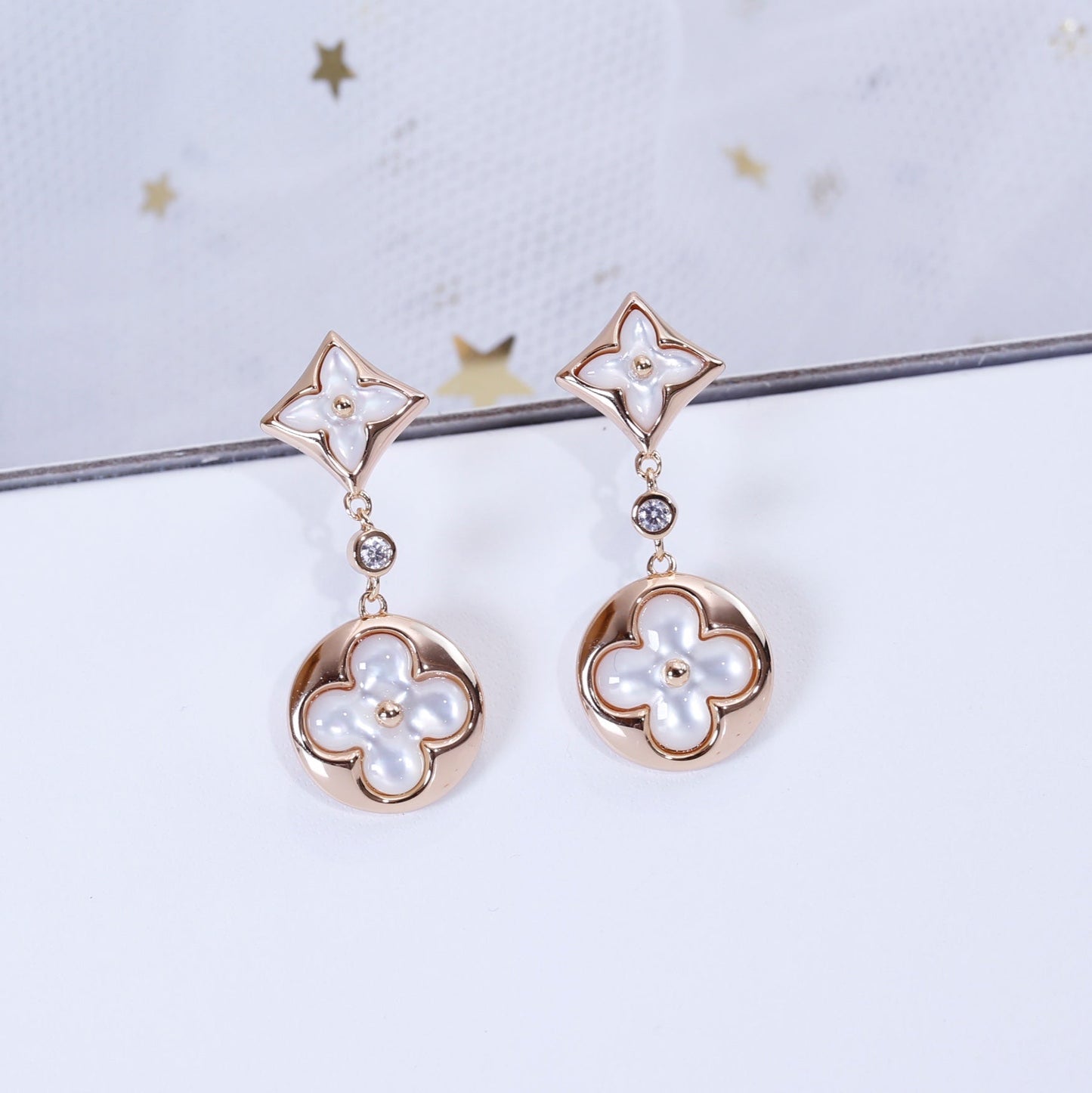 [Glitter Jewelry]STAR AND SUN PINK GOLD MOP DROP EARRINGS