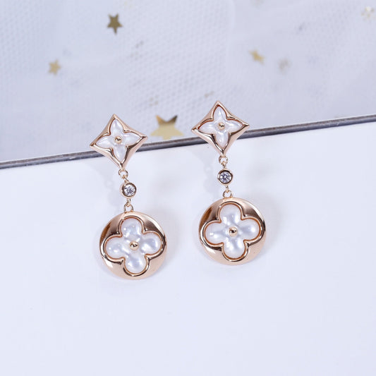 [Glitter Jewelry]STAR AND SUN PINK GOLD MOP DROP EARRINGS