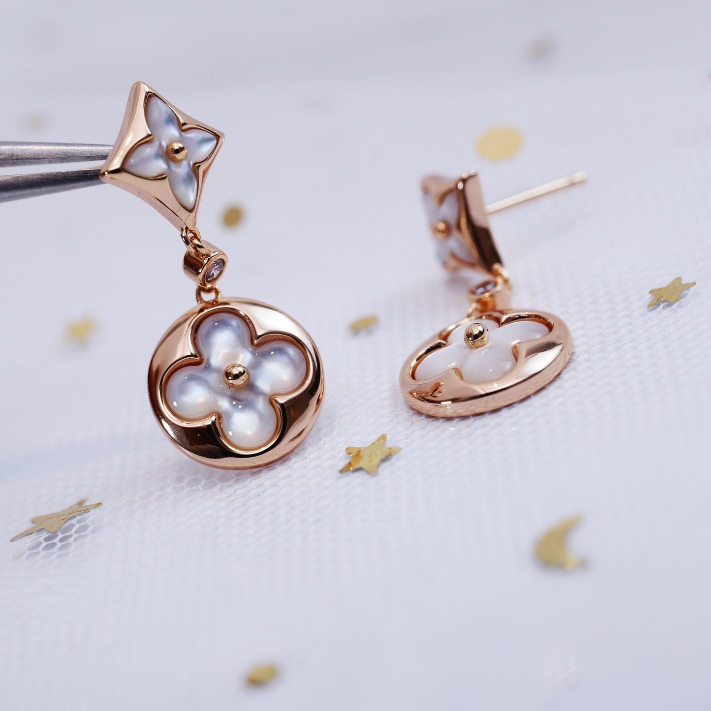 [Glitter Jewelry]STAR AND SUN PINK GOLD MOP DROP EARRINGS