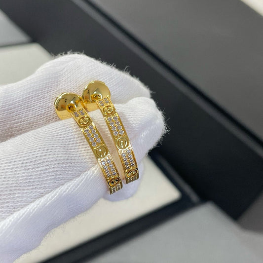 [Glitter Jewelry]LOVE DIAMOND GOLD HOOP EARRINGS