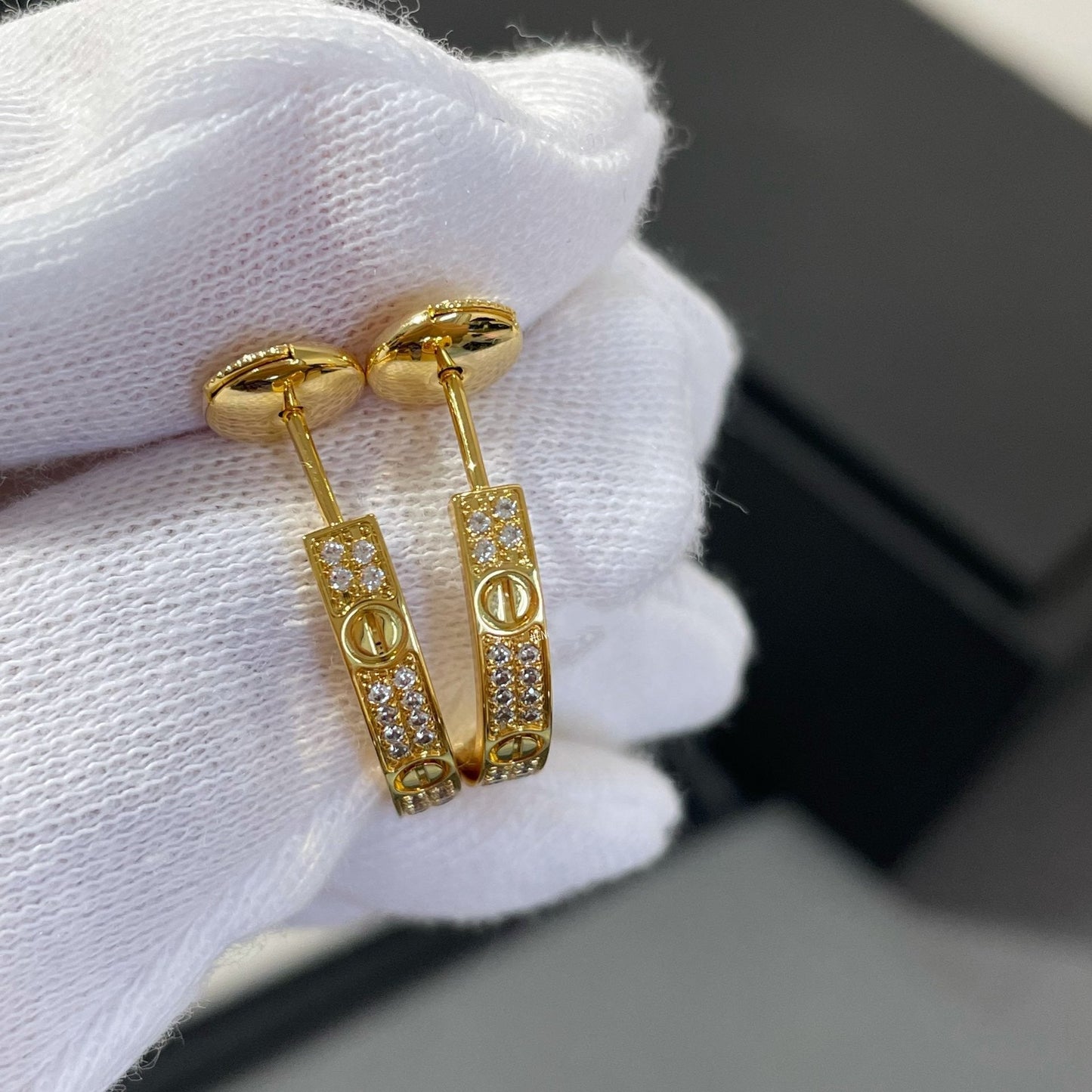 [グリッタージュエリー]ラブダイヤモンドゴールドフープピアス