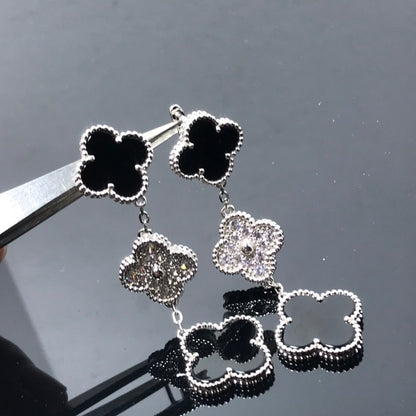 [Glitter Jewelry]CLOVER 3 MOTIF DIAMOND ONYX SILVER EARRINGS