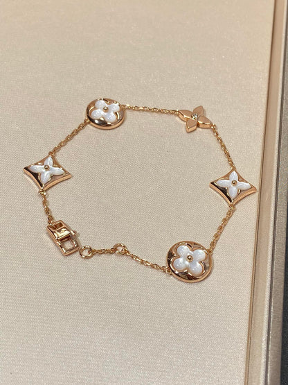 [Glitter Jewelry]STAR AND SUN 5 MOTIF MOP PINK GOLD BRACELET